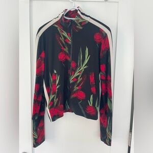Norma Kamali Black and Red Floral Track Suit Zip Jacket
